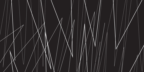 Abstract black and white geometric random chaotic lines with many squares and triangles shape. Metal grid isolated on the white background. Banner with geometric shapes, lines, stripes and triangles.
