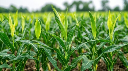 Obraz premium Nutrient Deficiency in Plants Concept, Vibrant Cornfield with Green and Yellow Tones Under Natural Lighting on a Summer Day