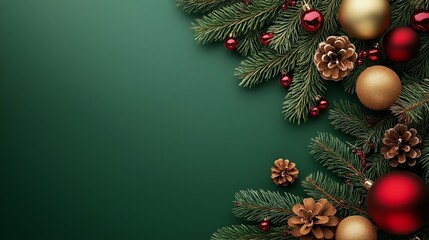 Christmas green art background with decorations. Generative AI