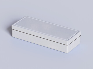 Tea tin square packaging white color on gray background