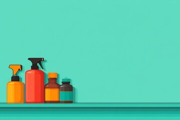 Medical supplies on shelf, teal background