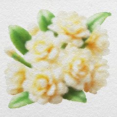 White floral watercolor illustration with clipping path