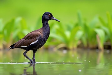Fototapeta premium Juvenile Bronze-winged Jacana at Keoladeo National Park, Shallow Water, AI Photorealistic