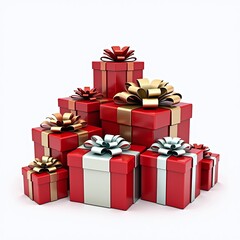 Obraz premium Colorful gift boxes with shiny ribbons stacked together for a festive and joyful occasion.