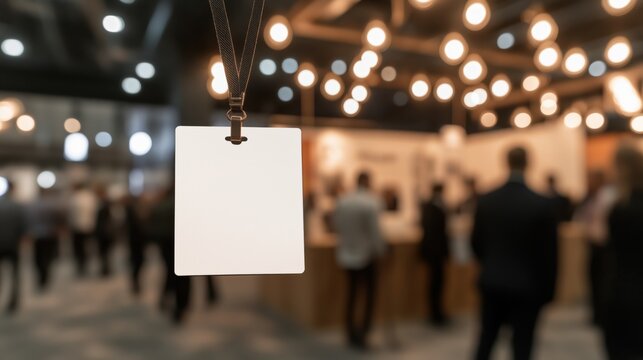 Blank name badge on lanyard at professional networking event