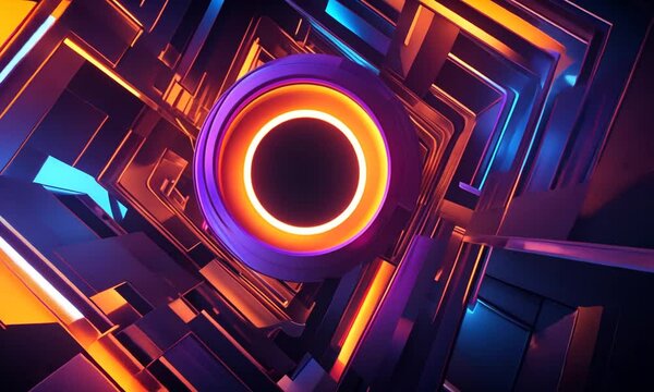 Generate a high-energy video of an abstract 3D motion graphic in the shape of a logo or icon, continuously morphing and shifting colors and shapes. The graphic should have a dynamic and futuristic fee
