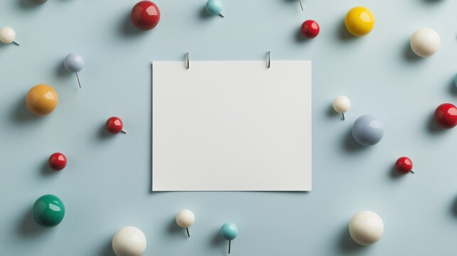 Blank poster on school bulletin board with colorful push pins - design for educational display