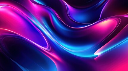 Vibrant abstract waves in shades of pink and blue create a futuristic mood.