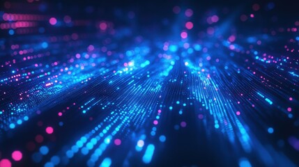 Obraz premium A mesmerizing display of vibrant blue and pink lights creating an abstract digital landscape.