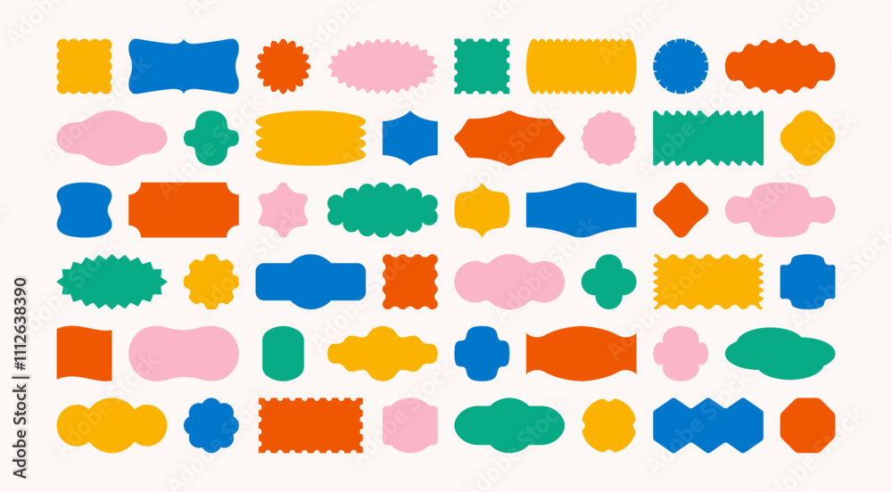 Wall mural isolated set of colorful stickers, labels and badges elements of different shapes and forms