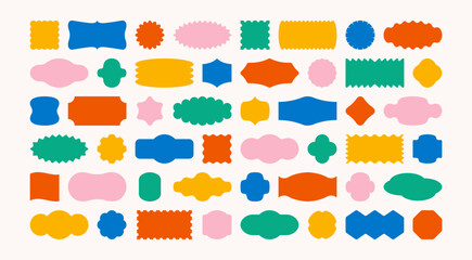 Isolated set of colorful stickers, labels and badges elements of different shapes and forms