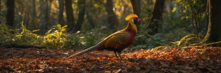 Fototapeta premium Golden Pheasant in Autumn Forest
