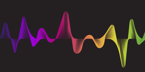 Colorful sound waves rough lines flow isolated on black background. used for music, sound, science or technology concept. Vector design element.