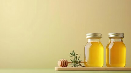 Raw honey filtered and bottled into golden jars of liquid sweetness