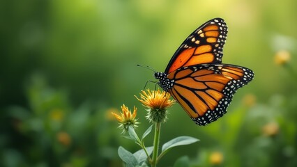 Fototapeta premium A butterfly sitting on top of a yellow flower
