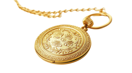 Golden pocket watch transparent background