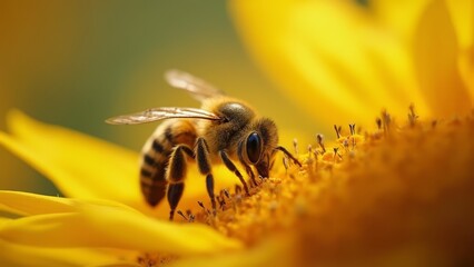 A close up of a bee on a yellow flower
