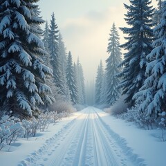 Obraz premium snow covered road in the forest