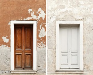 Before to after A weathered building restored to its original condition