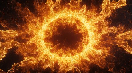Fototapeta premium Realistic flames forming a circular pattern, glowing vibrantly on a black background, artistic layout