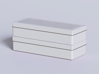 Tea tin square packaging white color on gray background