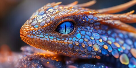 Obraz premium Gemstone-scaled dragon, majestic creature adorned with sparkling hues, exuding power and elegance in a fantastical realm.