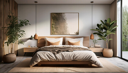 a nicely decorated room in pastel colors with a graphic painting