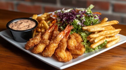 Fototapeta premium Crispy French Fried Shrimp with Tartar Sauce