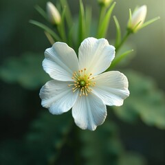 Obraz premium A white cervaria rivini flower framed by green leaves, natural arrangement, contrasting