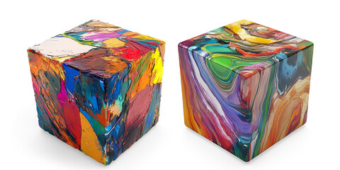 Colorful Abstract Patterned Cube on a Transparent Background