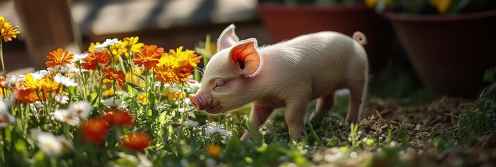 Piglet in a Flower Garden