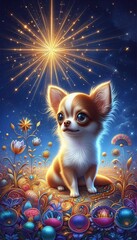 Obraz premium Dreamy Chihuahua Under the Evening Star in an Enchanted Meadow