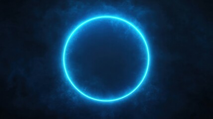 A glowing blue circular light against a dark, smoky background, creating a futuristic ambiance.