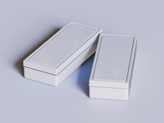 Tea tin square packaging white color on gray background