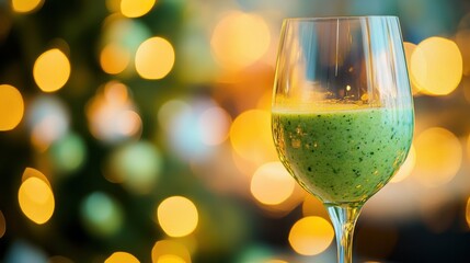 Festive Holiday Cocktail with Bokeh Lights for Seasonal Celebrations. Non-alcoholic month. Dry January is public health campaign