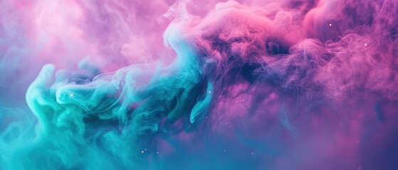 Fototapeta premium Colorful abstract smoke swirling in shades of pink and teal.
