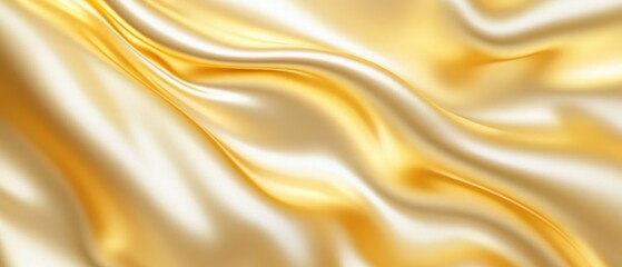 Smooth golden satin fabric with elegant folds and waves.