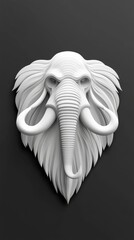 Intricate white mammoth sculpture with flowing lines on a dark background, AI