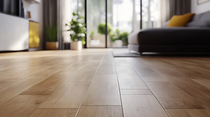 close-up view of light brown wood flooring in a modern living room