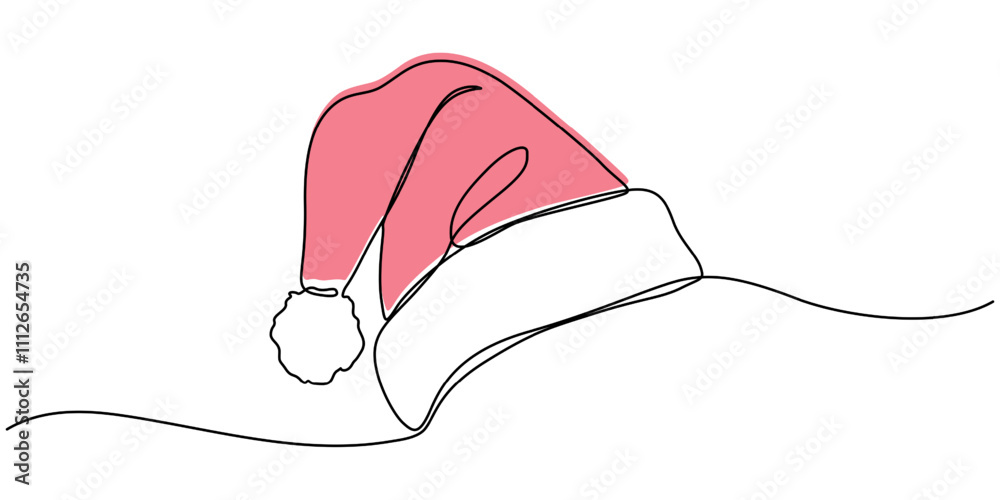 Poster santa claus hat continuous one line drawing. christmas or new year concept, one continuous line draw
