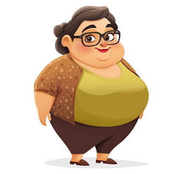 fat female people cartoon character on white background