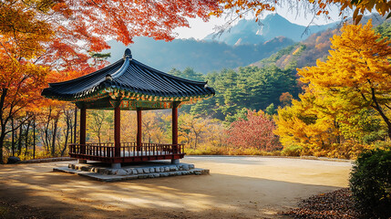 the beautiful landscape of Nami island during the autumn foliage, Korea.