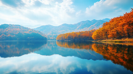 the beautiful landscape of Nami island during the autumn foliage, Korea.