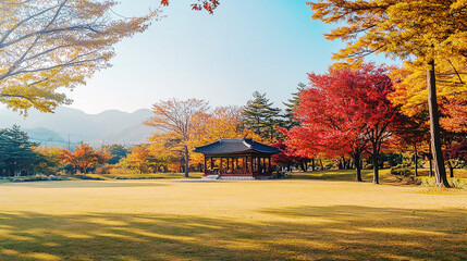 the beautiful landscape of Nami island during the autumn foliage, Korea.