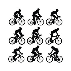 Fototapeta premium Cyclist Riding Bicycle Silhouett set Clipart on a white Background