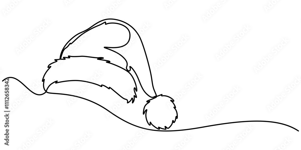 Poster santa claus hat continuous one line drawing. christmas or new year concept, one continuous line draw