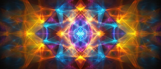 Abstract colorful design with glowing patterns and shapes.