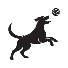 Dog playing fetch silhouette vector art black color design and solid white background