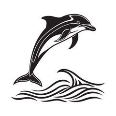 Dolphin jumping out of water silhouette vector art black color design and solid white background