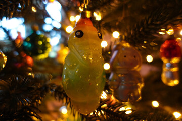 Retro Soviet glass New Year and Christmas tree toy on the tree